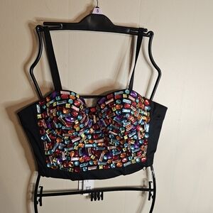 Charmian Women Rhinestone Push Up Bra Studded Gem Bustier Crop Top